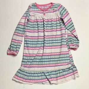 Carter's Fleece Nightgown Pink and Mint Patterned Long Sleeve 8-10